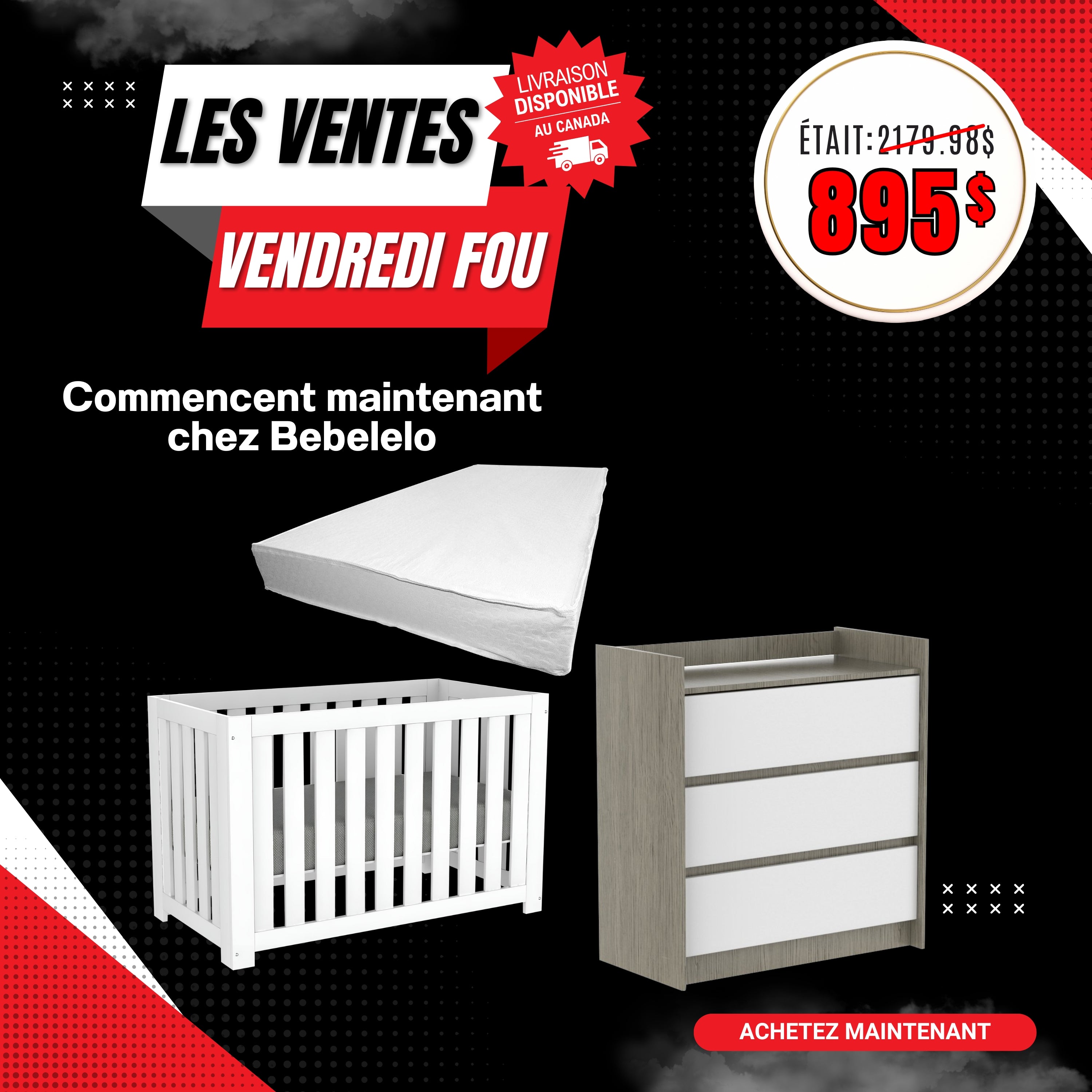 Ensemble 154 chambre bébé: lit de bébé, table à langer & matelas