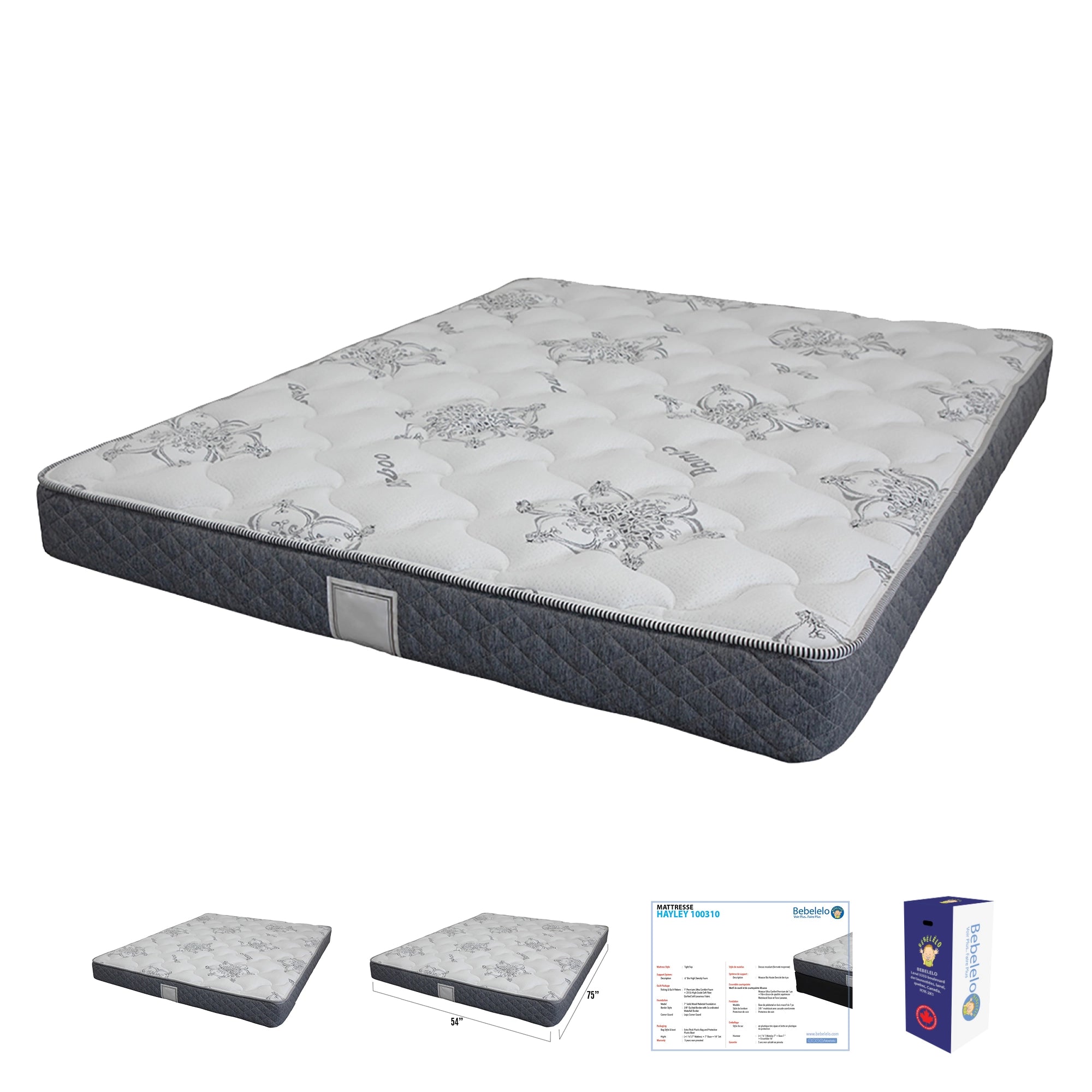 Trio gabriella lit double, commode, table de nuit et matelas