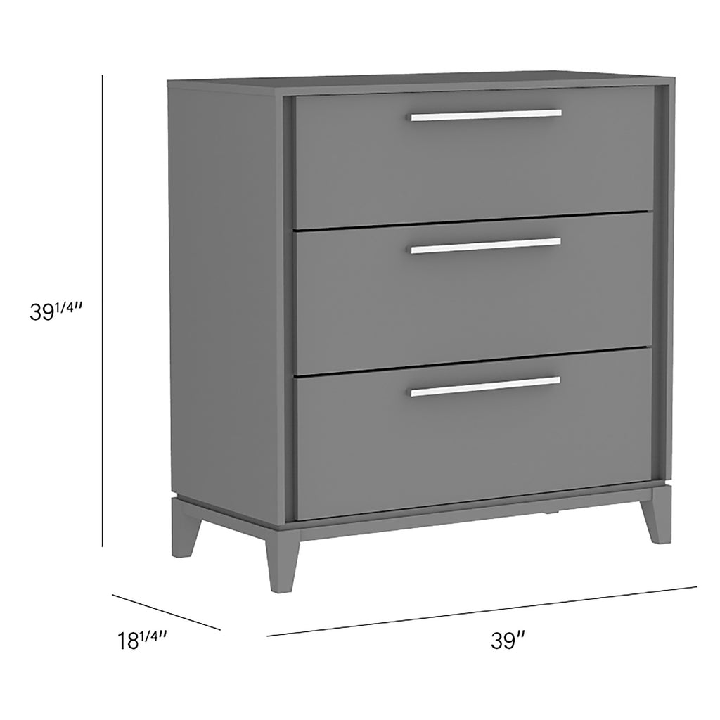 Commode 3 tiroirs moderna pour chambre, gris foncé