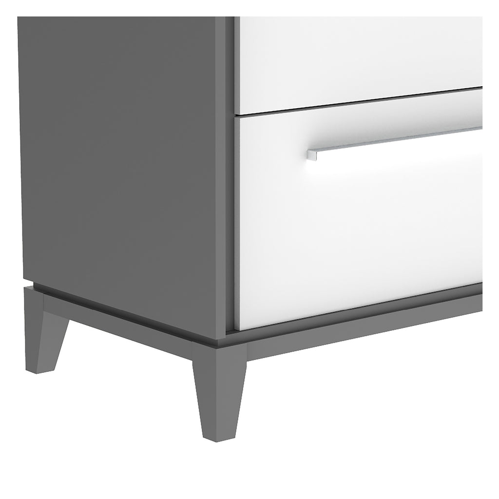 Commode 6 tiroirs moderna pour chambre, gris foncé et blanc