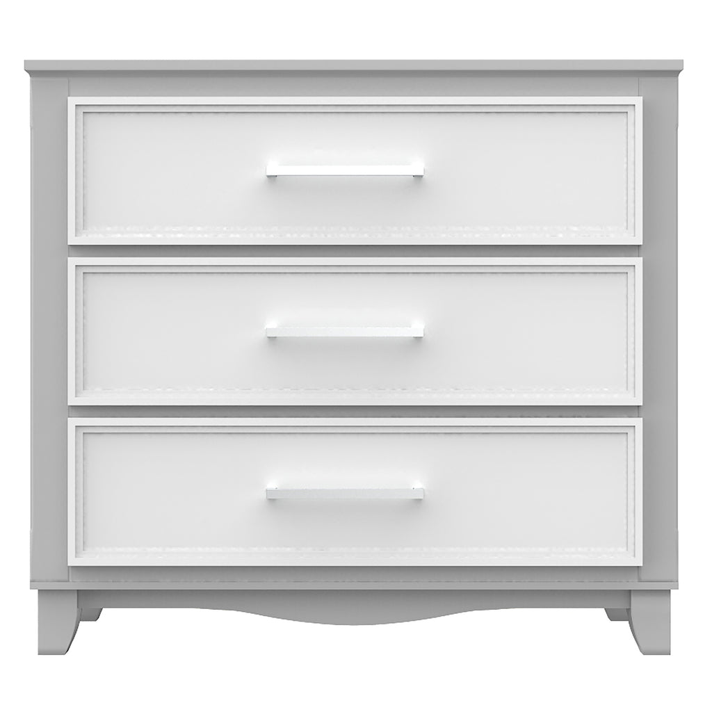 Commode 3 tiroirs bella pour chambre, gris et blanc