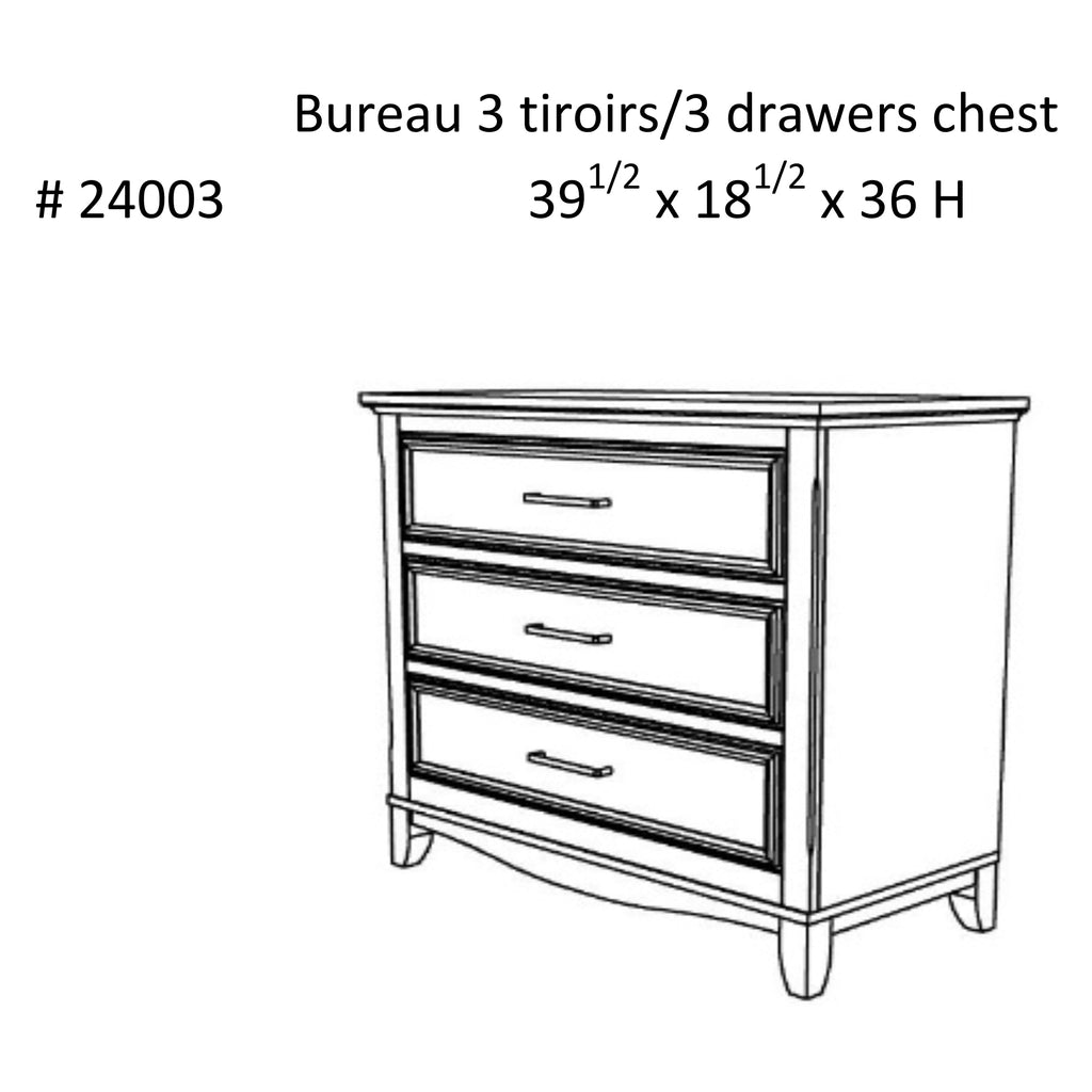 Commode 3 tiroirs bella pour chambre, gris clair