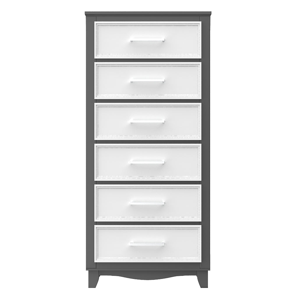 Commode 6 tiroirs bella pour chambre, gris foncé et blanc