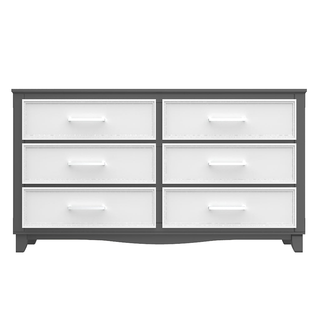 Bureau double 6 tiroirs bella pour chambre, gris foncé et blanc