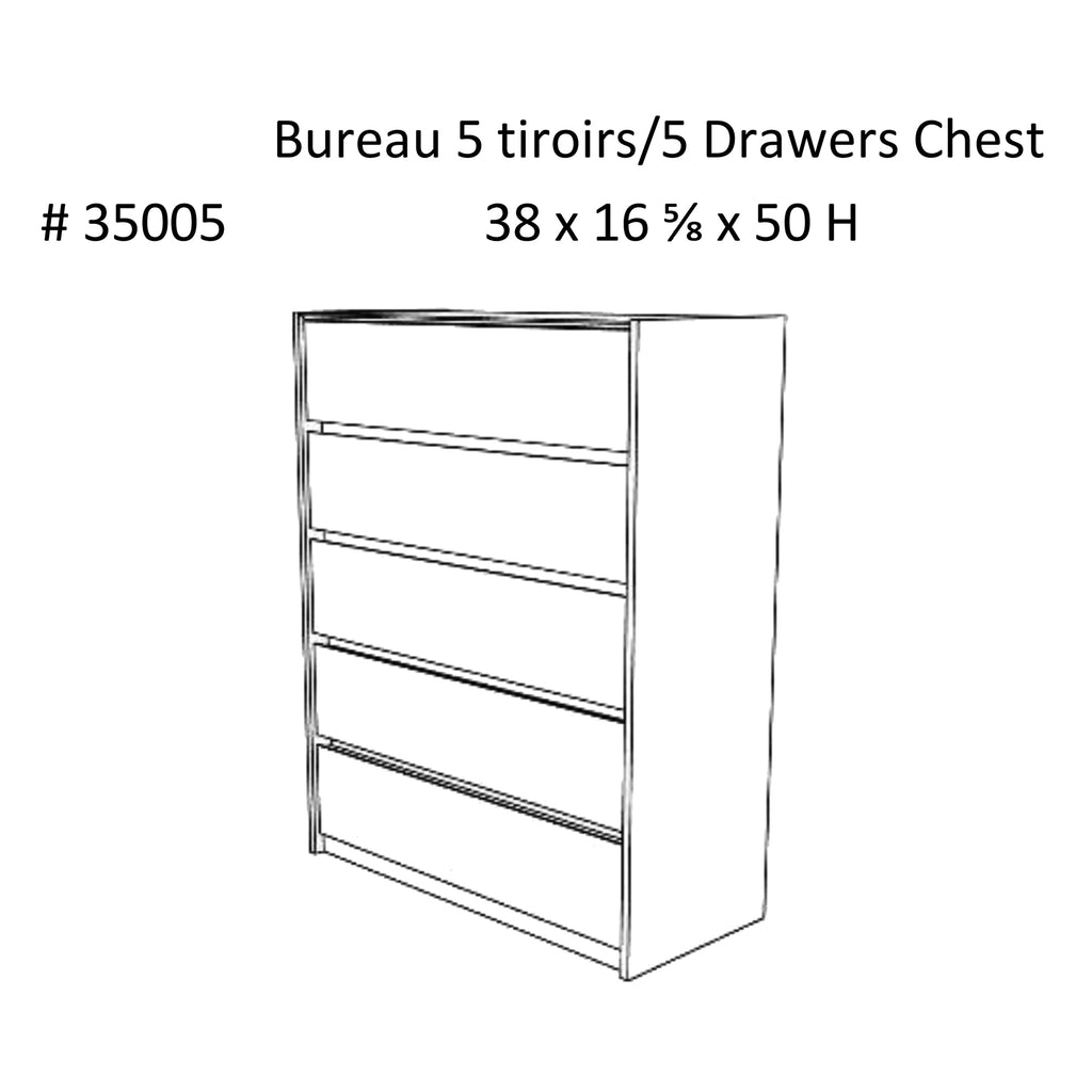 Commode 5 tiroirs farona pour chambre, blanc & bois de grange