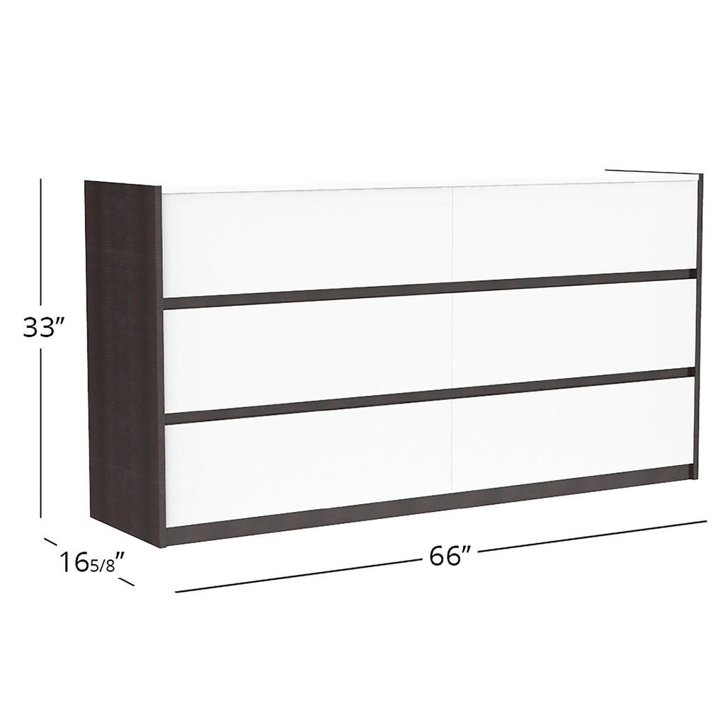 Commode double 6 tiroirs farona pour chambre, blanc & bois de grange