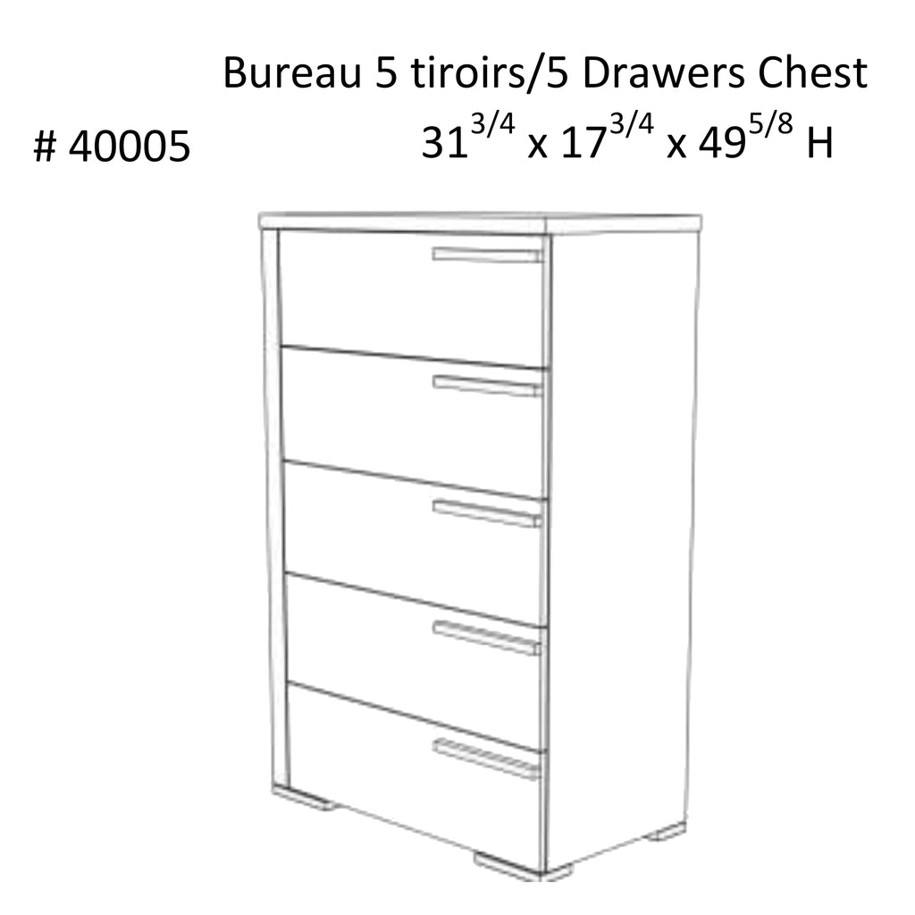 Commode 5 tiroirs gabriella pour chambre, gris foncé & blanc