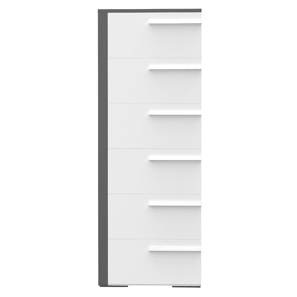 Commode 6 tiroirs gabriella pour chambre, gris foncé & blanc