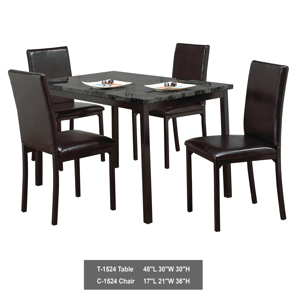 Ensemble table à manger 5 pièces Bebelelo, table en marbre gris foncé et sièges rembourrés