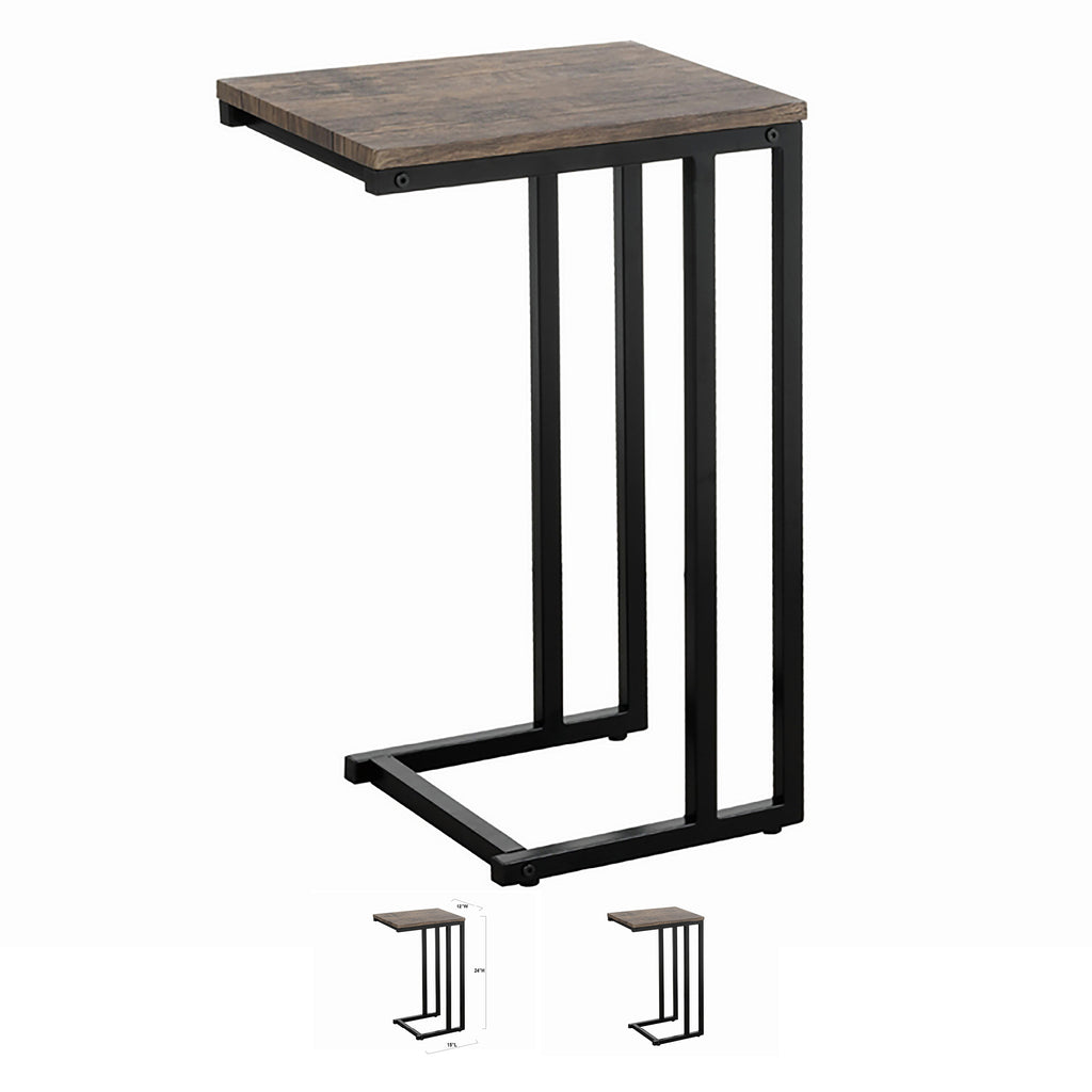 Bebelelo Table d'appoint 15" en forme de C avec base en métal et bois récupéré