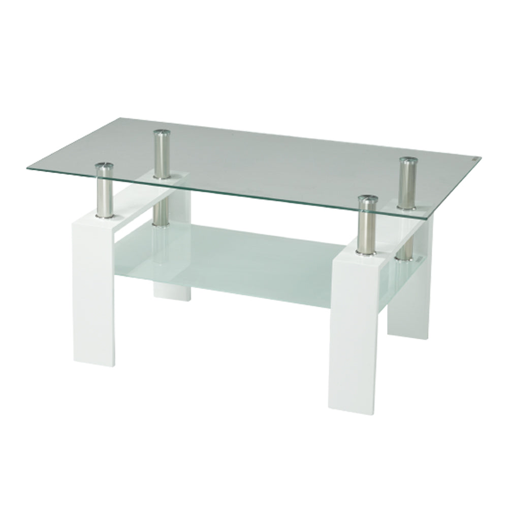 Bebelelo, ensemble table basse 3 pièces et 2 tables d'appoint, verre 6mm, blanc brillant