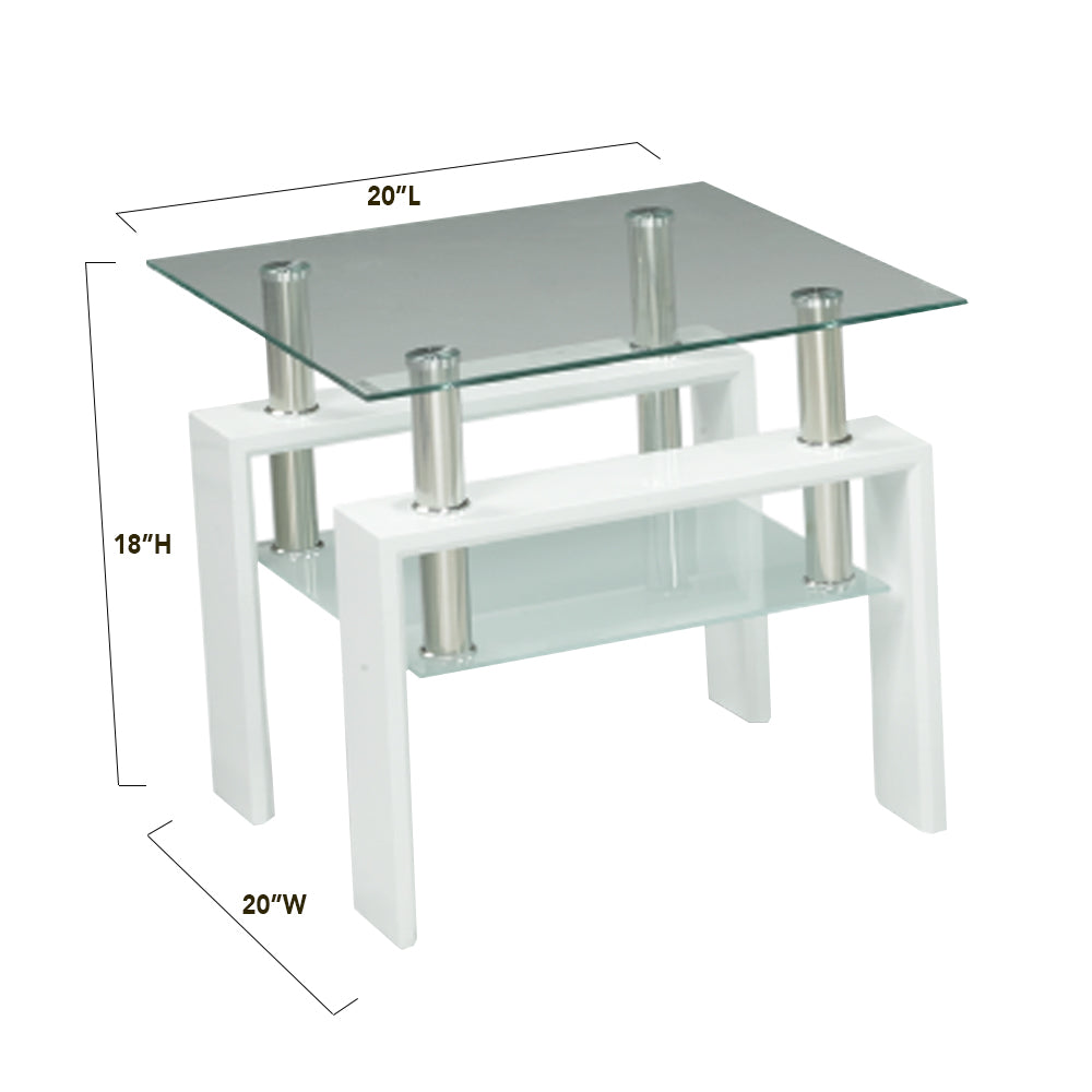 Bebelelo, ensemble table basse 3 pièces et 2 tables d'appoint, verre 6mm, blanc brillant