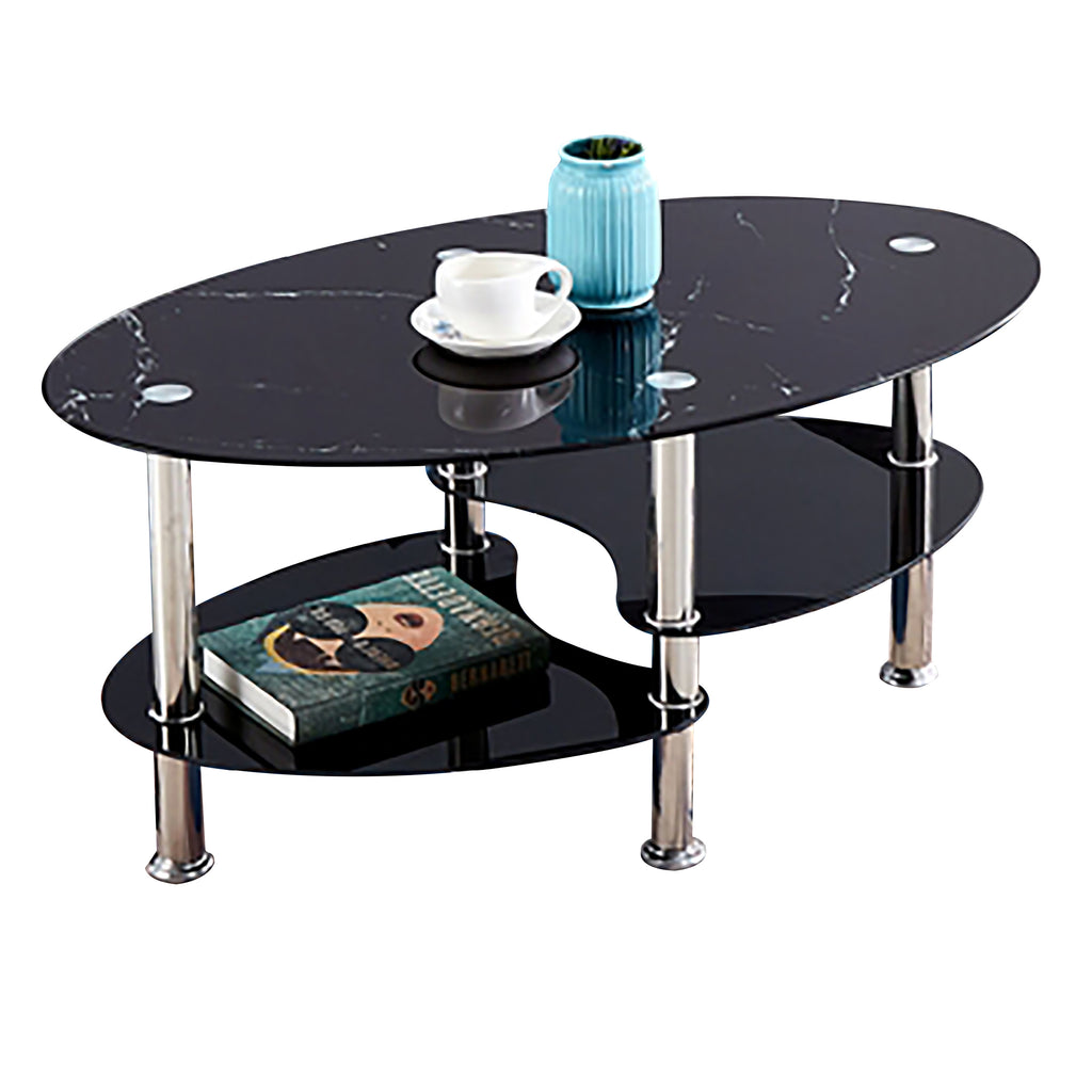 Bebelelo Table basse en verre marbré avec pieds chromés pour noir