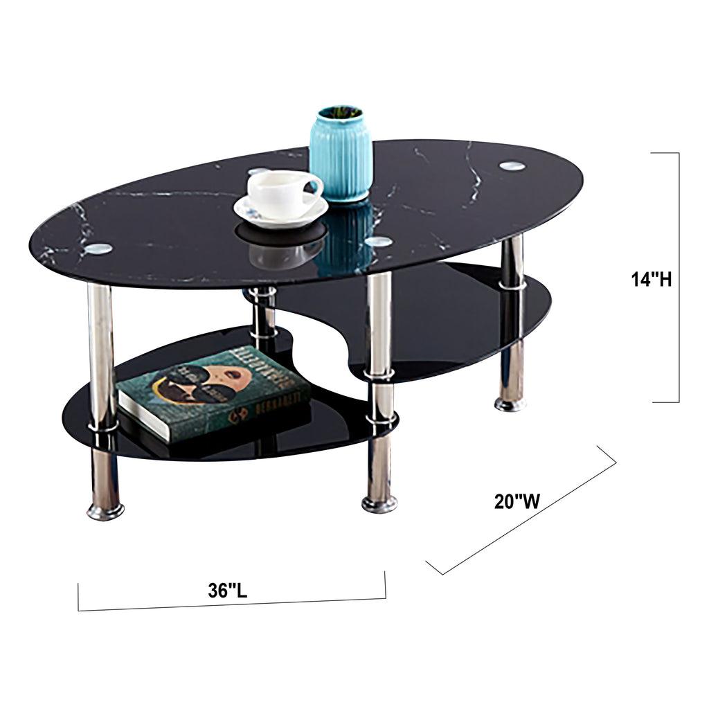 Bebelelo Table basse en verre marbré avec pieds chromés pour noir