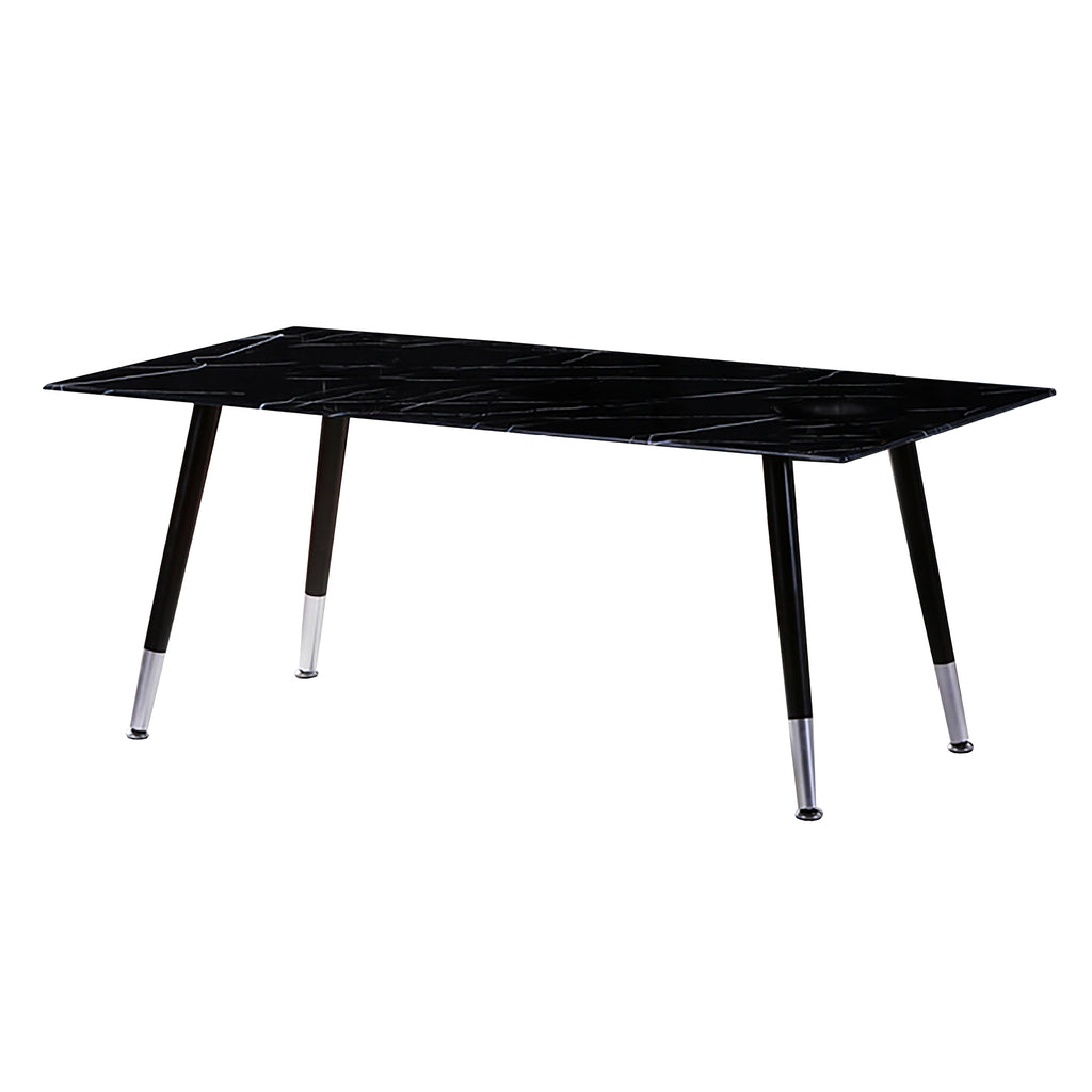 Bebelelo Table basse en verre marbré noir avec pieds chromés pour noir et gris