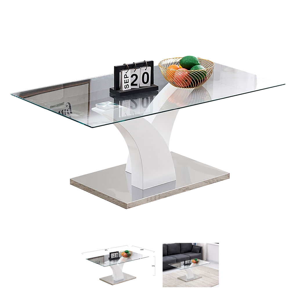 Table basse Bebelelo - Pieds blancs en acier inoxydable, plateau en verre trempé Décoration intérieure