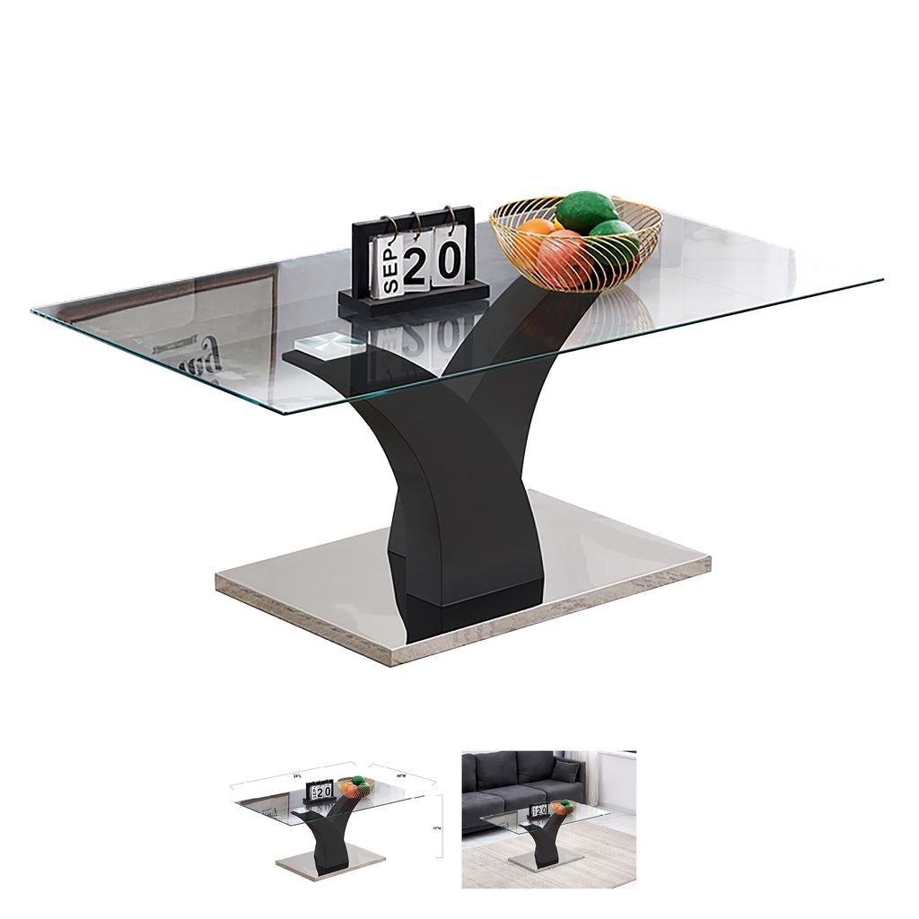 Table basse Bebelelo - Plateau en verre trempé avec base en acier inoxydable, pieds noirs