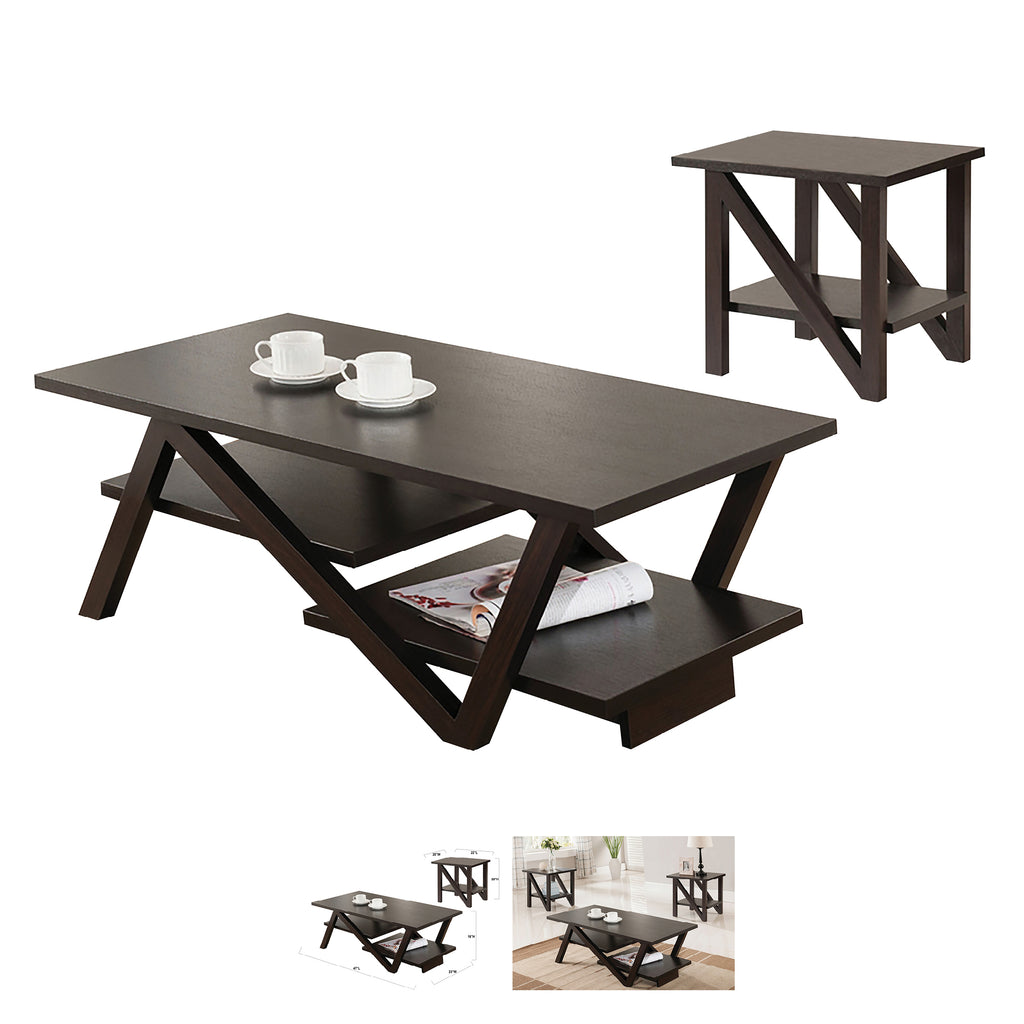 Bebelelo - Ensemble table basse 3 pièces avec table d'appoint - plateau en bois et pieds noirs